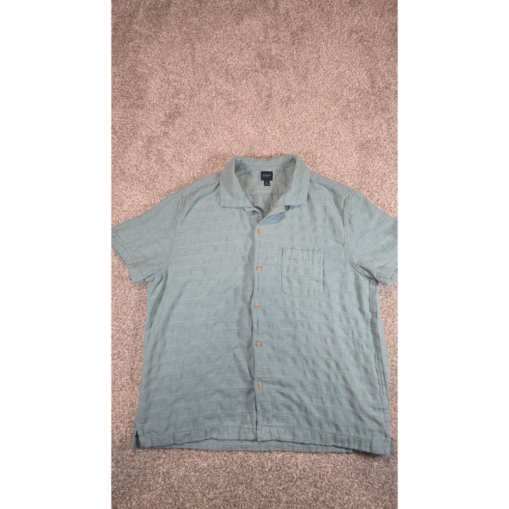J.Crew Mens XL Textured Linen Cotton Short Sleeve Button Down Shirt Teal CJ001
